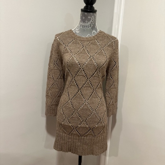 Fenn Wright Manson Woman XL Brown Wool Blend Open Knit 3/4 sweater Dress. - Picture 1 of 12
